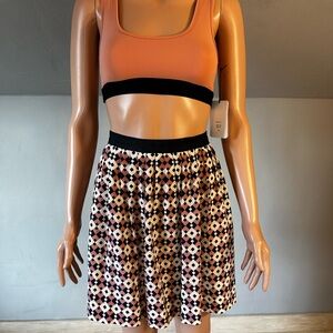 J.Crew Diamond Print Pleated Skirt Black Pink Geometric Pattern Size 6 EUC